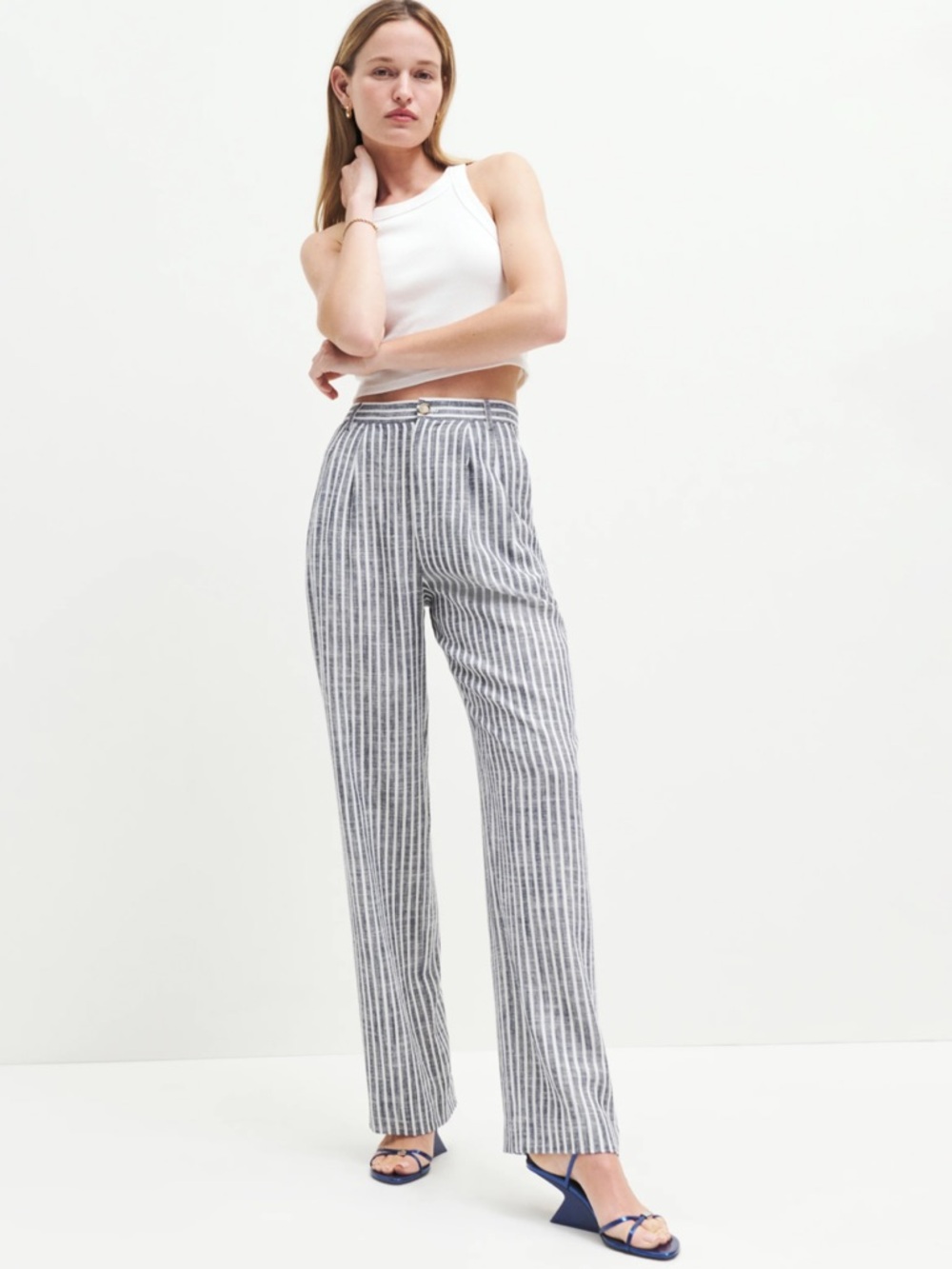 Reformation Mason Striped Wide-Leg Linen Pants